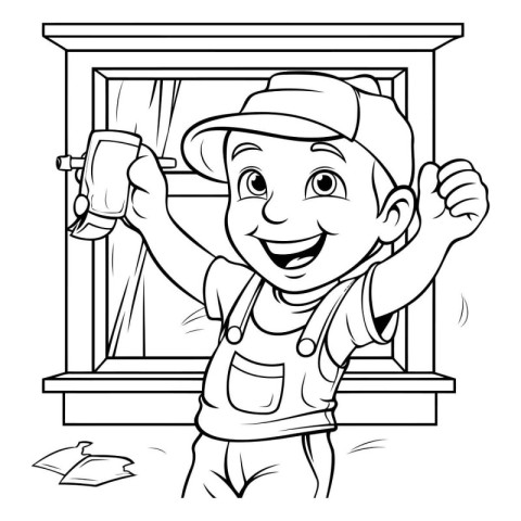 Black and White Cartoon Illustration of Happy Male Gardener or W