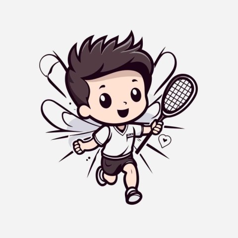 Cute Boy Tennis Player Cartoon Mascot Character Vector Illustrat