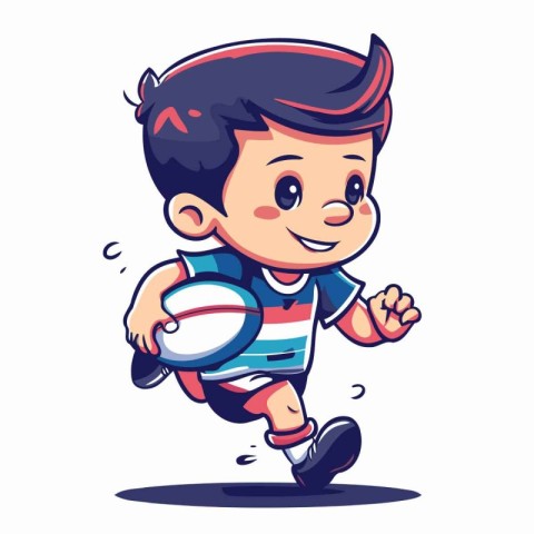 Cute little boy playing rugby cartoon vector illustration. Isola