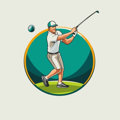 Golf player. Vector illustration in retro style on green backgro