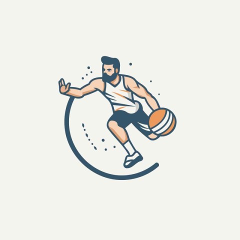 Basketball player with ball in hand. Vector illustration in retr