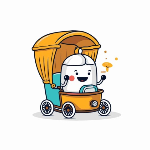 Kawaii food cart character. Cute cartoon food cart. Vector illus