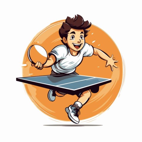 Vector illustration of a boy playing table tennis isolated on wh