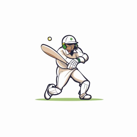 Cricket player with bat and ball. Vector illustration in cartoon