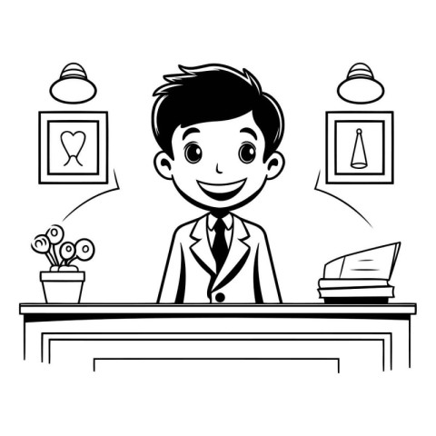 Businessman cartoon in office desk with office supplies vector i