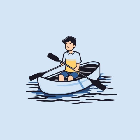 Man rowing in a boat. Vector illustration in flat style.