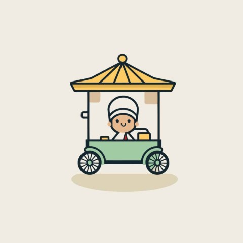 Vector illustration of a cart with a man in a hat and a scarf