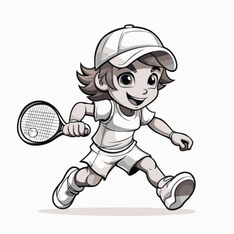 Illustration of a Little Girl Playing Tennis with a Tennis Racke