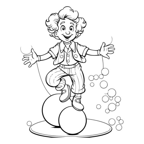 Coloring Page Outline Of a cartoon clown juggling with bubbles.