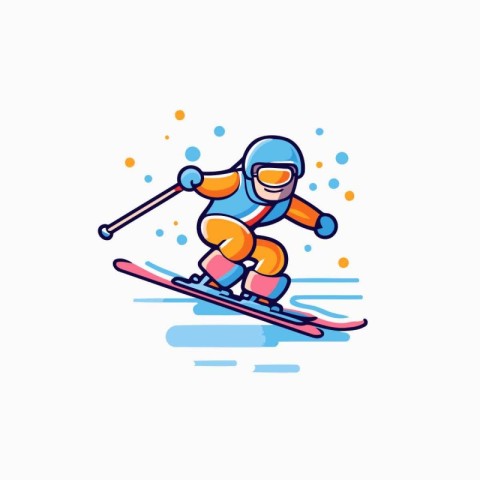 Skier in helmet and goggles skiing downhill. Winter sport vector