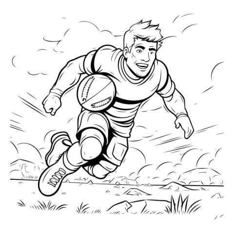 Rugby player running with ball. Vector illustration ready for vi