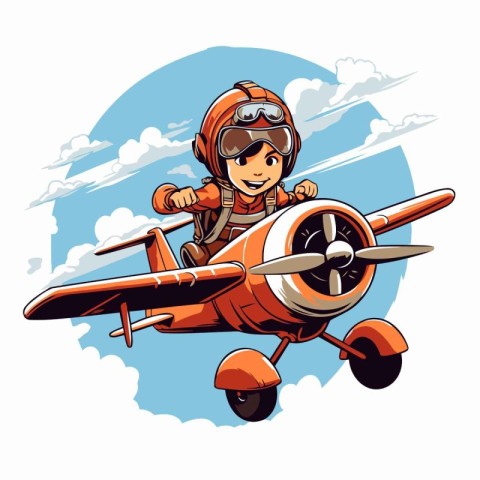 Vector illustration of a boy pilot in a helmet with a propeller