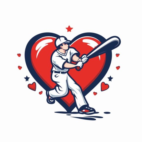 Vector illustration of a baseball player hitting a ball with a b