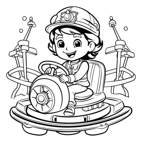 Coloring Page Outline Of a Little Boy Riding a Bumper Car