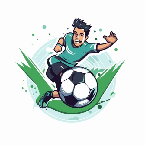 Soccer player kicking the ball. Vector illustration on white bac