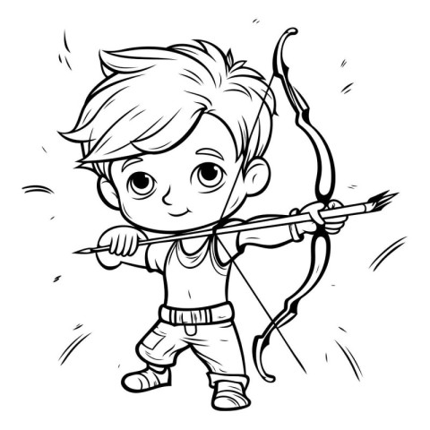 Cute cartoon boy with bow and arrow. Vector illustration for col