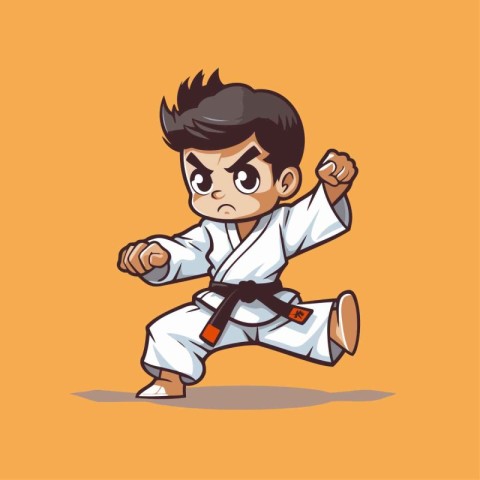 Taekwondo boy cartoon character vector illustration. Martial art