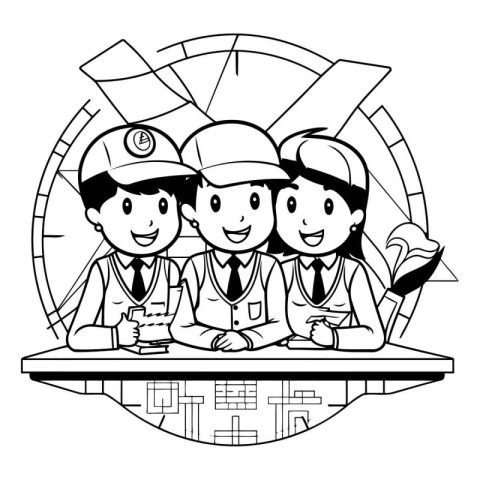 Professionals workers cartoons in black and white vector illustr