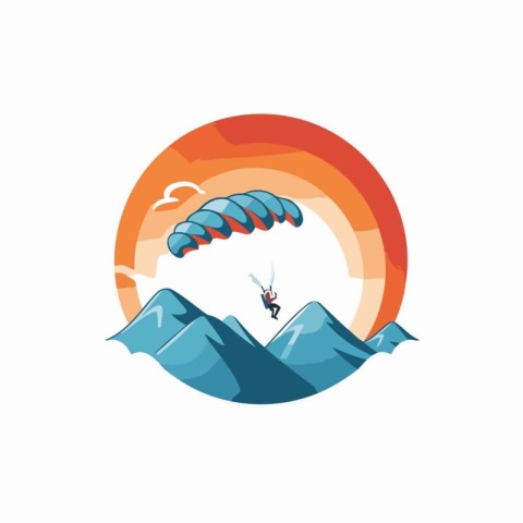 Paraglider flying above the mountains. Extreme sport vector Illu