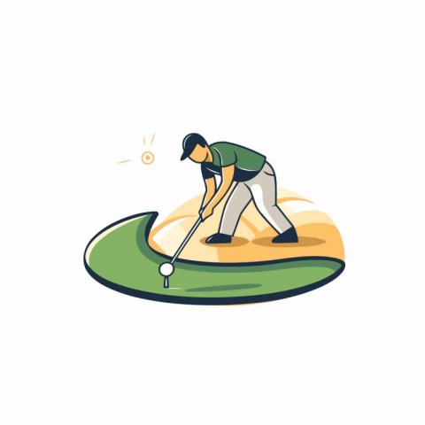 Golfer on the golf course. Flat style vector illustration.