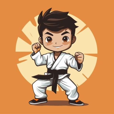 Karate boy in kimono with a black belt vector illustration