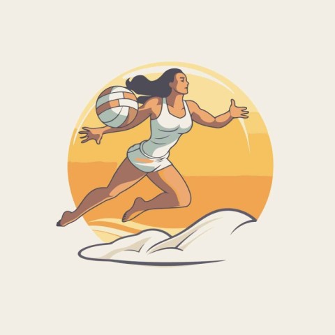 Illustration of a woman playing volleyball on the beach. vector