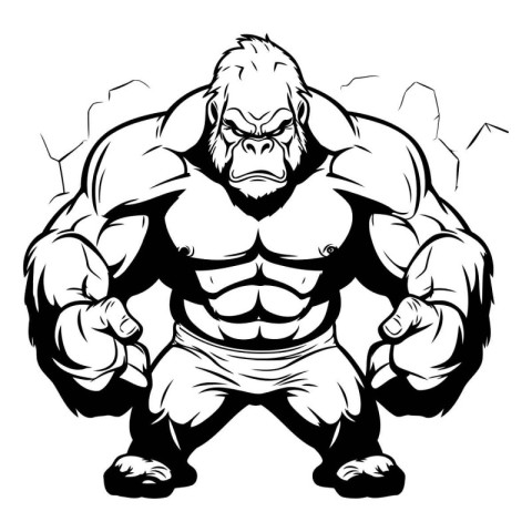 Mascot illustration of a strong gorilla flexing his muscles.