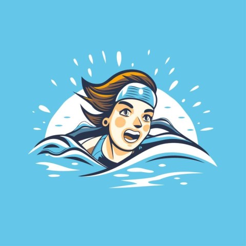 Swimming woman in the water. Vector illustration of a swimmer sw