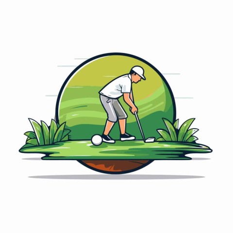 Golfer playing golf on a golf course. Vector illustration.