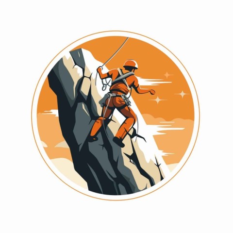 Climber on a cliff. Vector illustration in retro style.