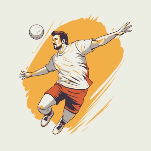 Soccer player kicking the ball. vector illustration in retro sty