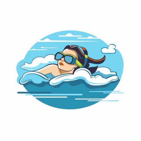 Vector illustration of a girl swimming in the pool. Flat style.