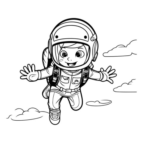 Coloring Page Outline Of a Little Astronaut Girl Vector Illustra