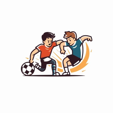 Soccer player kicks the ball. Vector illustration in cartoon sty