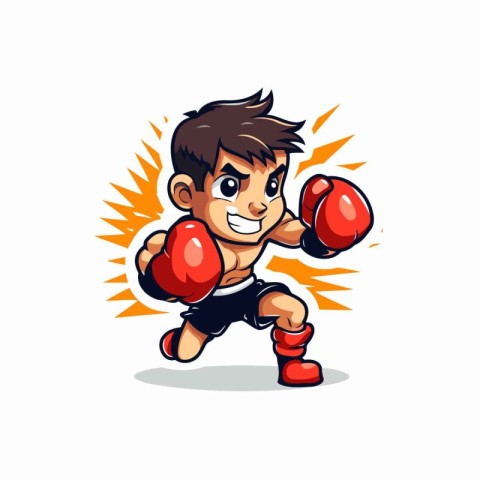 Cartoon boxer boy with boxing gloves. Vector illustration isolat