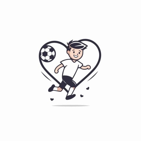 Soccer player with ball in the heart. Vector design template.