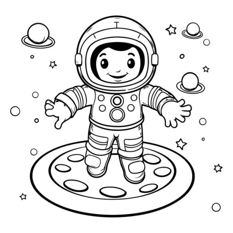 Coloring book for children: astronaut on the moon. Vector illust