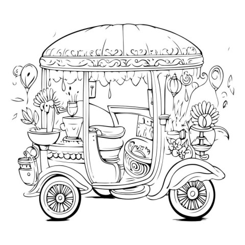 Tuk tuk. hand drawn vector illustration in black and white