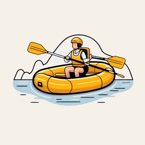 Man in a kayak. Vector illustration in flat cartoon style.