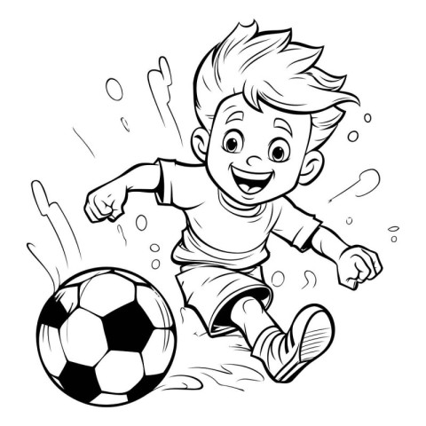 Soccer player kicking a ball. Coloring book for children.