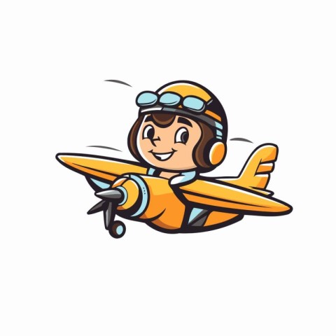 Cartoon pilot with a plane. Vector illustration isolated on whit