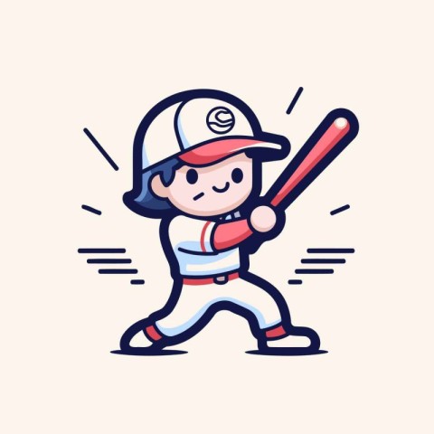 Baseball player cartoon icon. Vector illustration. Cute little b