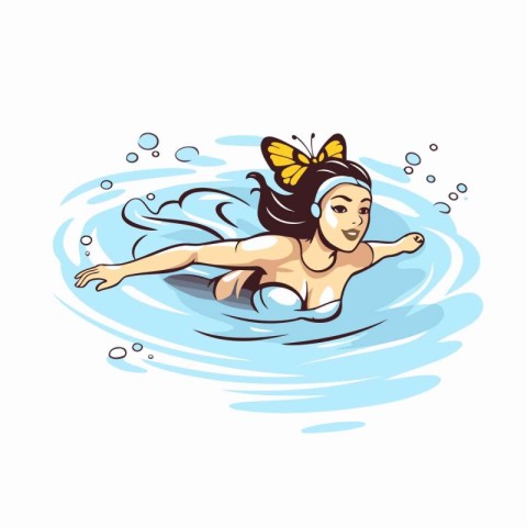 Girl swimming in the pool. Vector illustration isolated on white