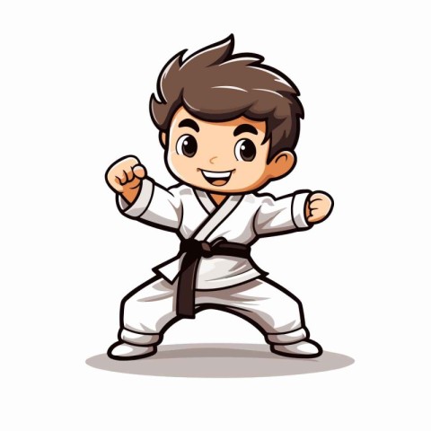 Taekwondo boy isolated on white background. Vector illustration.