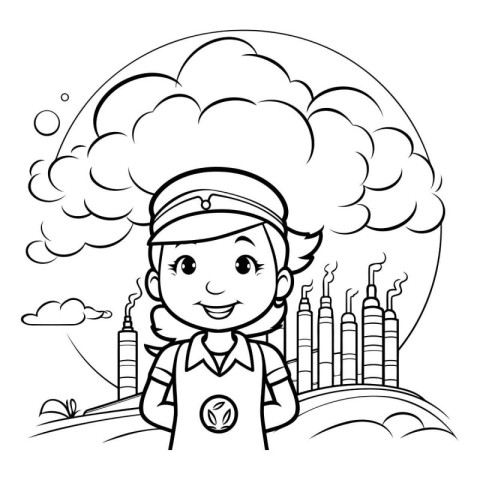 Coloring book for children: Industrial worker with smoke from ch