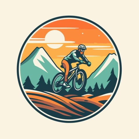 Mountain biker on the road. Vector illustration in retro style