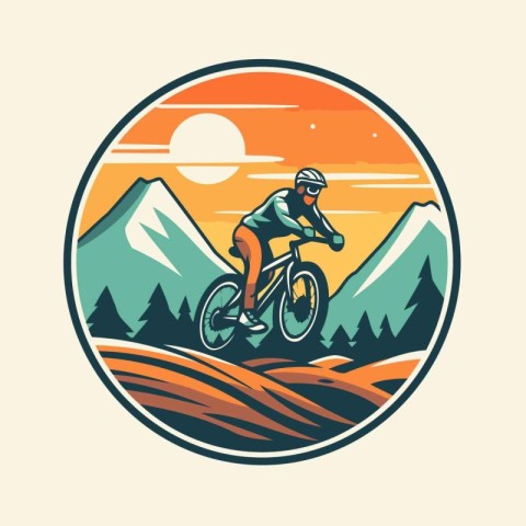 Mountain biker on the road. Vector illustration in retro style