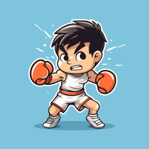 Boxing Boy Cartoon Mascot Character Vector Illustration Design.