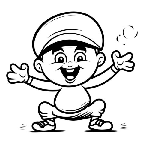 Cartoon Illustration of Kid Boy or Kid Waving for Coloring Book