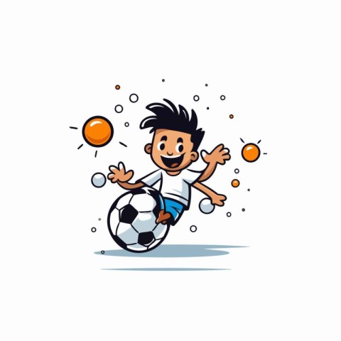 Cartoon soccer player with ball on white background. Vector illu